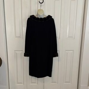 Danny & Nicole Elegant Black Dress with Faux Fur Trim Beautiful
